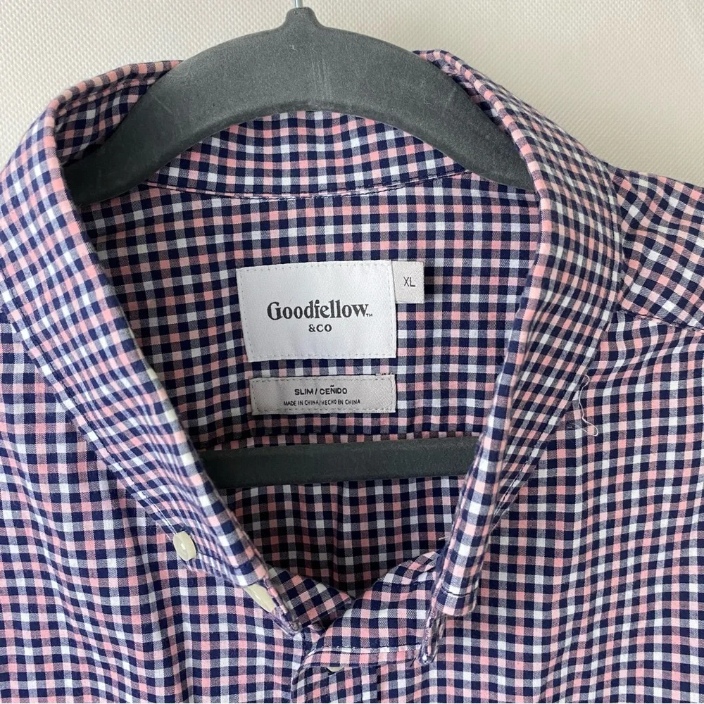 Goodfellow & Co navy pink small Gingham Casual dress button down slim fit Shirt - Picture 4 of 4
